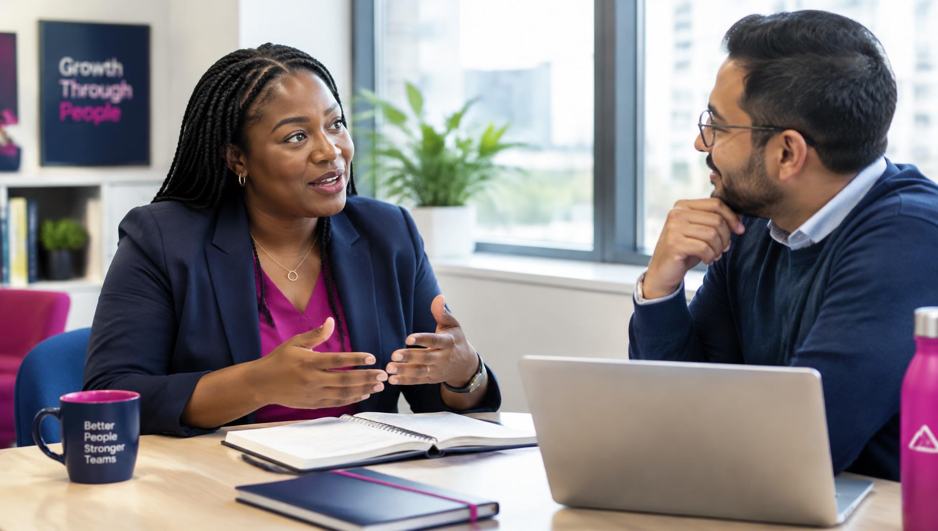 A coach and client in a one-to-one coaching session